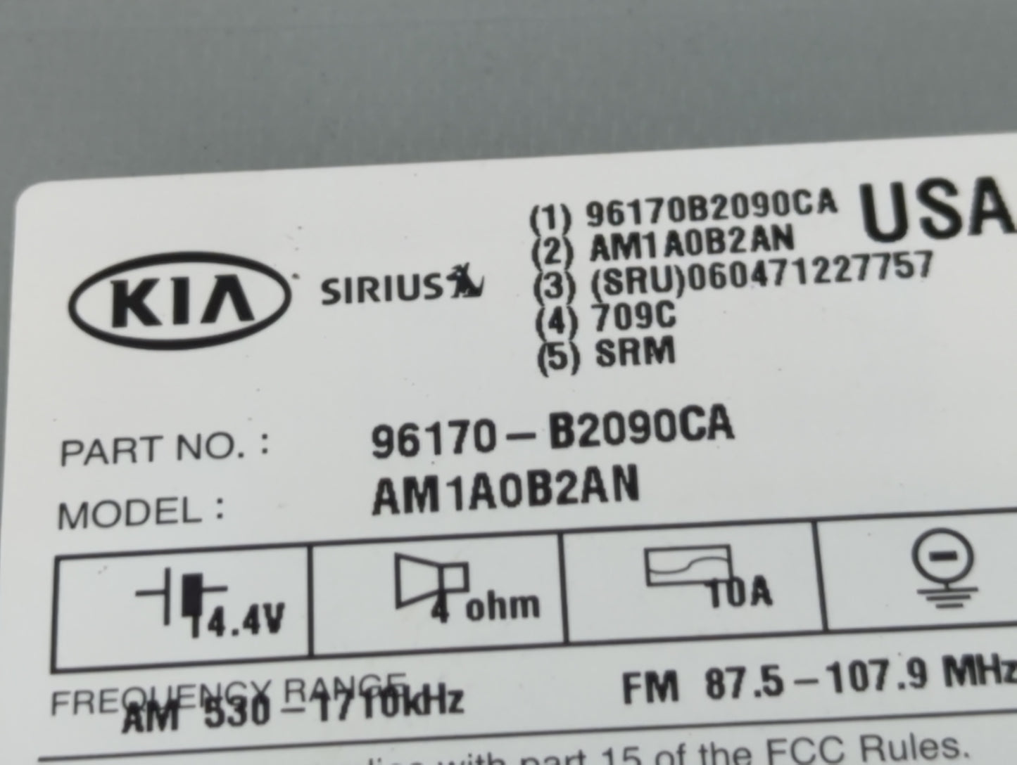 2014-2016 Kia Soul Radio AM FM Cd Player Receiver Replacement P/N:96170-B2090CA Fits Fits 2014 2015 2016 OEM Used Auto Parts