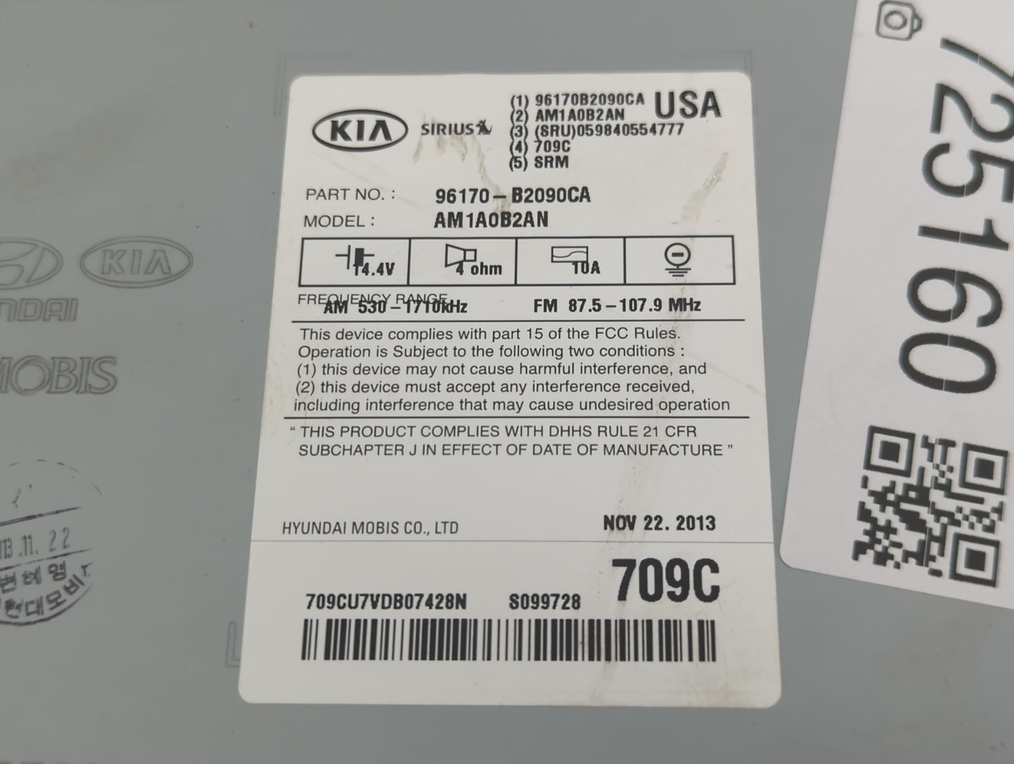 2014-2016 Kia Soul Radio AM FM Cd Player Receiver Replacement P/N:96170-B2090CA Fits Fits 2014 2015 2016 OEM Used Auto Parts
