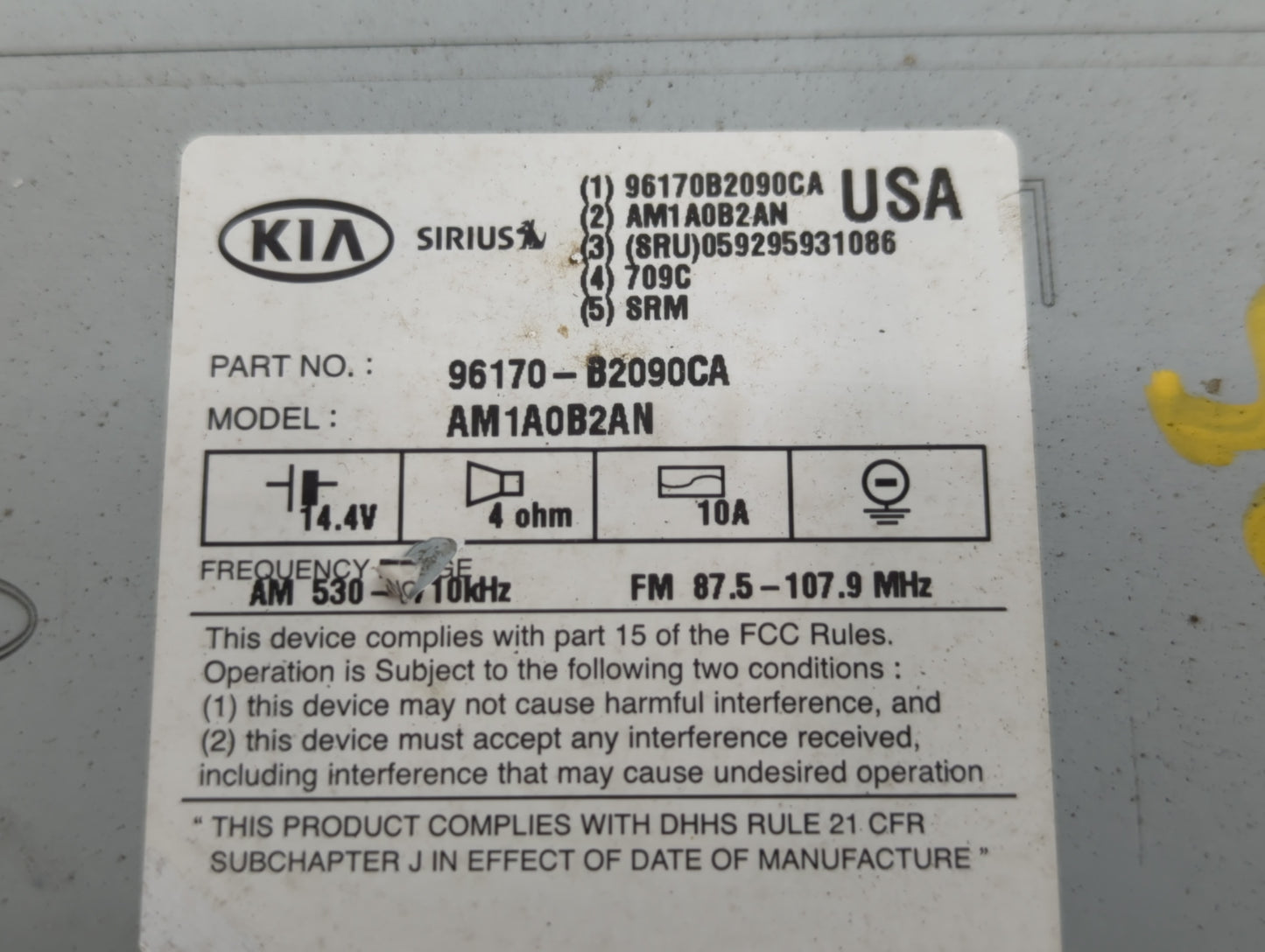 2014-2016 Kia Soul Radio AM FM Cd Player Receiver Replacement P/N:96170-B2090CA Fits Fits 2014 2015 2016 OEM Used Auto Parts