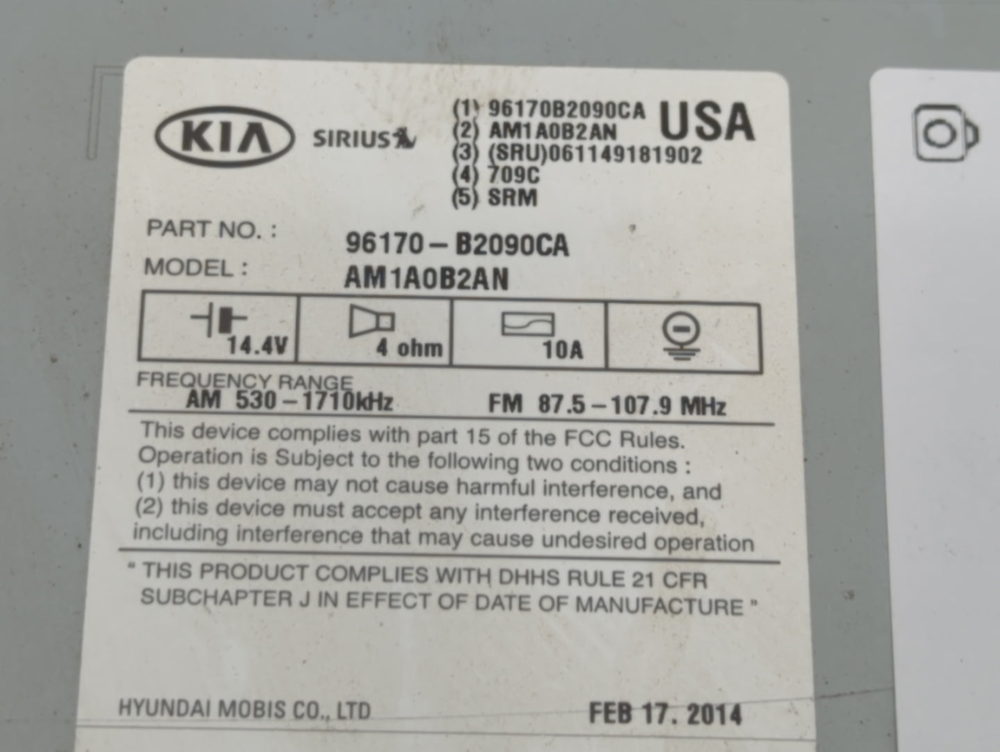 2014-2016 Kia Soul Am Fm Cd Player Radio Receiver - Oemusedautoparts1.com