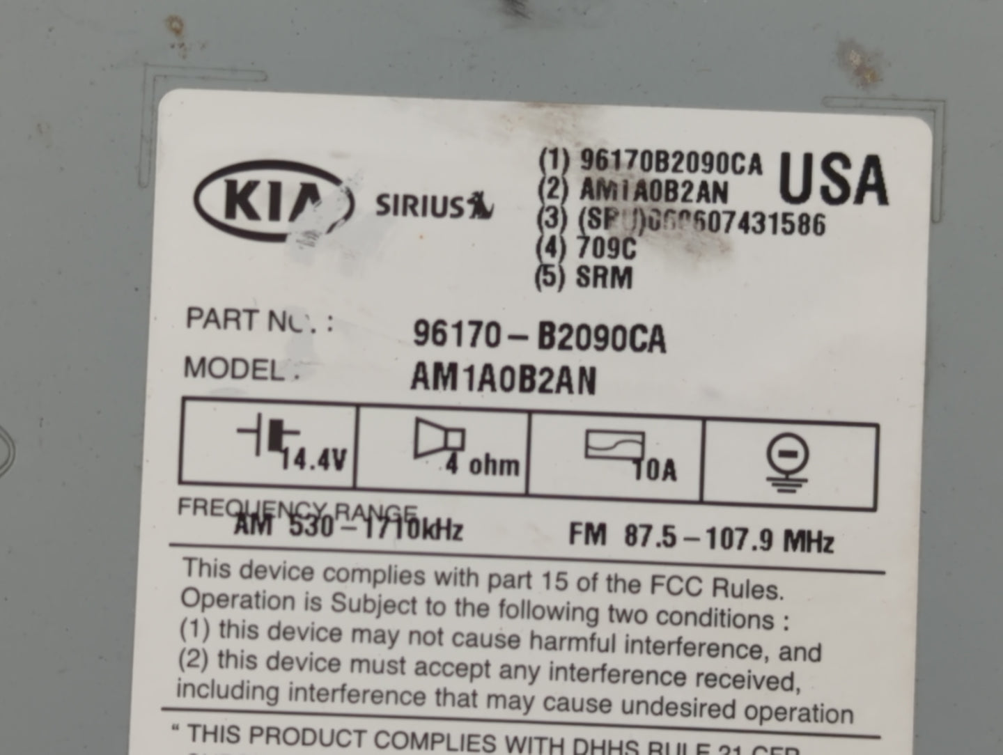 2014-2016 Kia Soul Radio AM FM Cd Player Receiver Replacement P/N:96170-B2090CA Fits Fits 2014 2015 2016 OEM Used Auto Parts