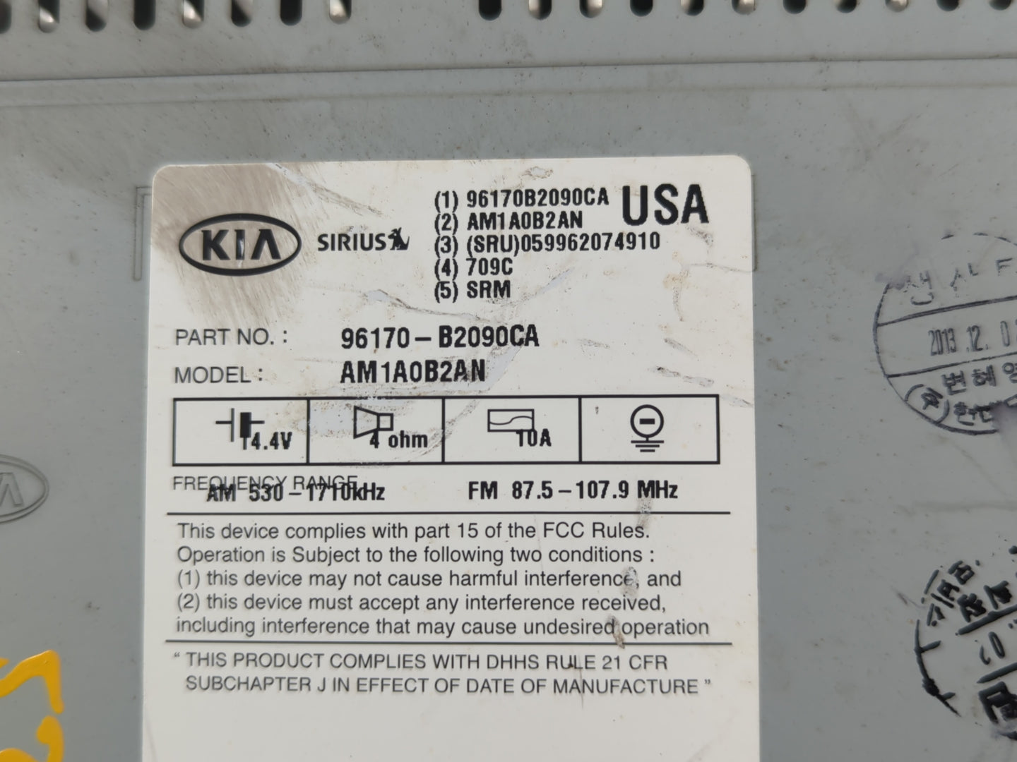 2014-2016 Kia Soul Radio AM FM Cd Player Receiver Replacement P/N:96170-B2090CA Fits Fits 2014 2015 2016 OEM Used Auto Parts