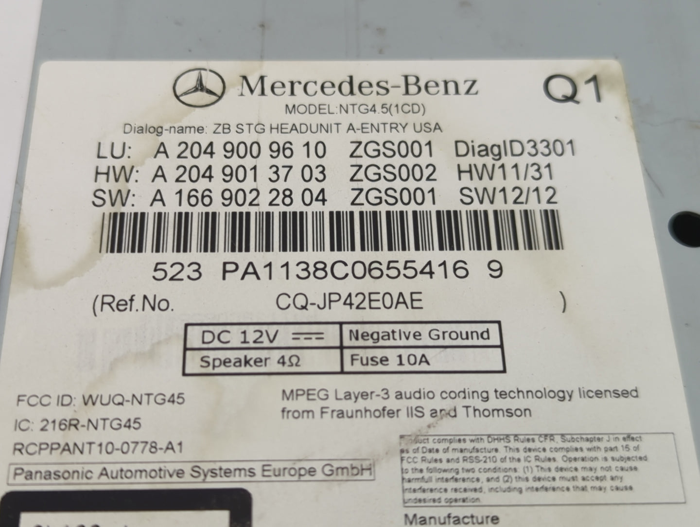 2014-2016 Kia Sportage Radio AM FM Cd Player Receiver Replacement P/N:A 166 902 28 04 A 204 901 37 03 Fits Fits 2014 2015 20