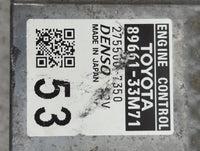 2013-2014 Lexus Es350 PCM Engine Control Computer ECU ECM PCU OEM P/N:89661-33M71 2755003350 Fits Fits 2013 2014 OEM Used Au
