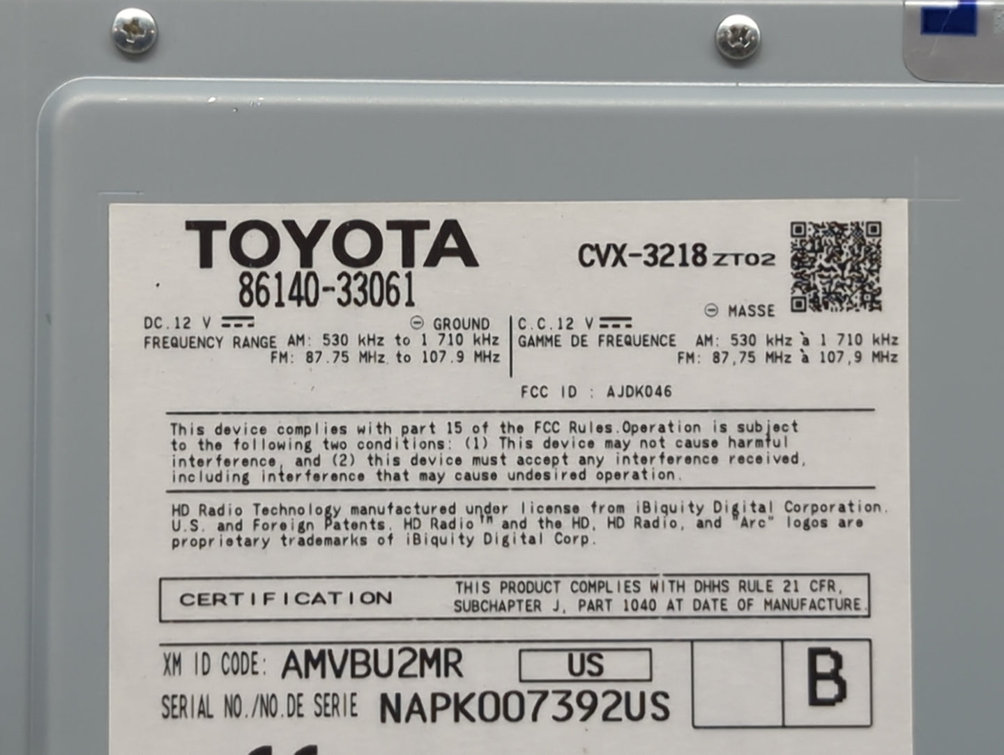 2013-2014 Lexus Es350 Radio AM FM Cd Player Receiver Replacement P/N:86140-33061 CVX-3218, AJDK046 Fits Fits 2013 2014 OEM U