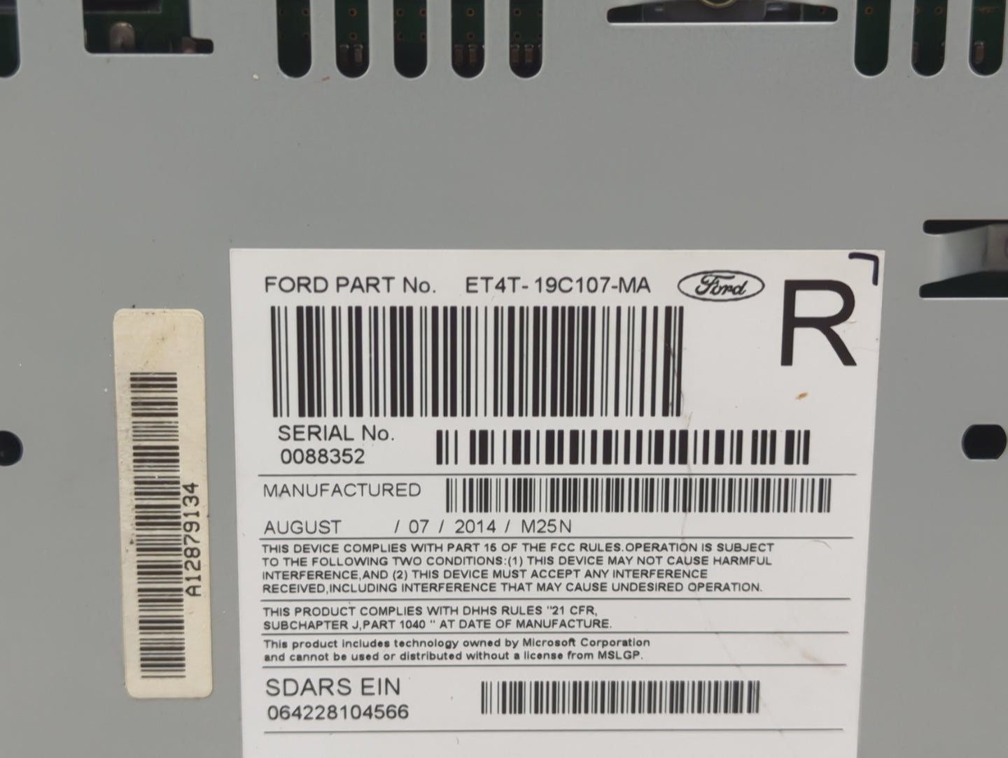 2014 Lincoln Mkc Radio AM FM Cd Player Receiver Replacement P/N:ET4T-19C107-MA Fits Fits 2015 OEM Used Auto Parts - Oemuseda