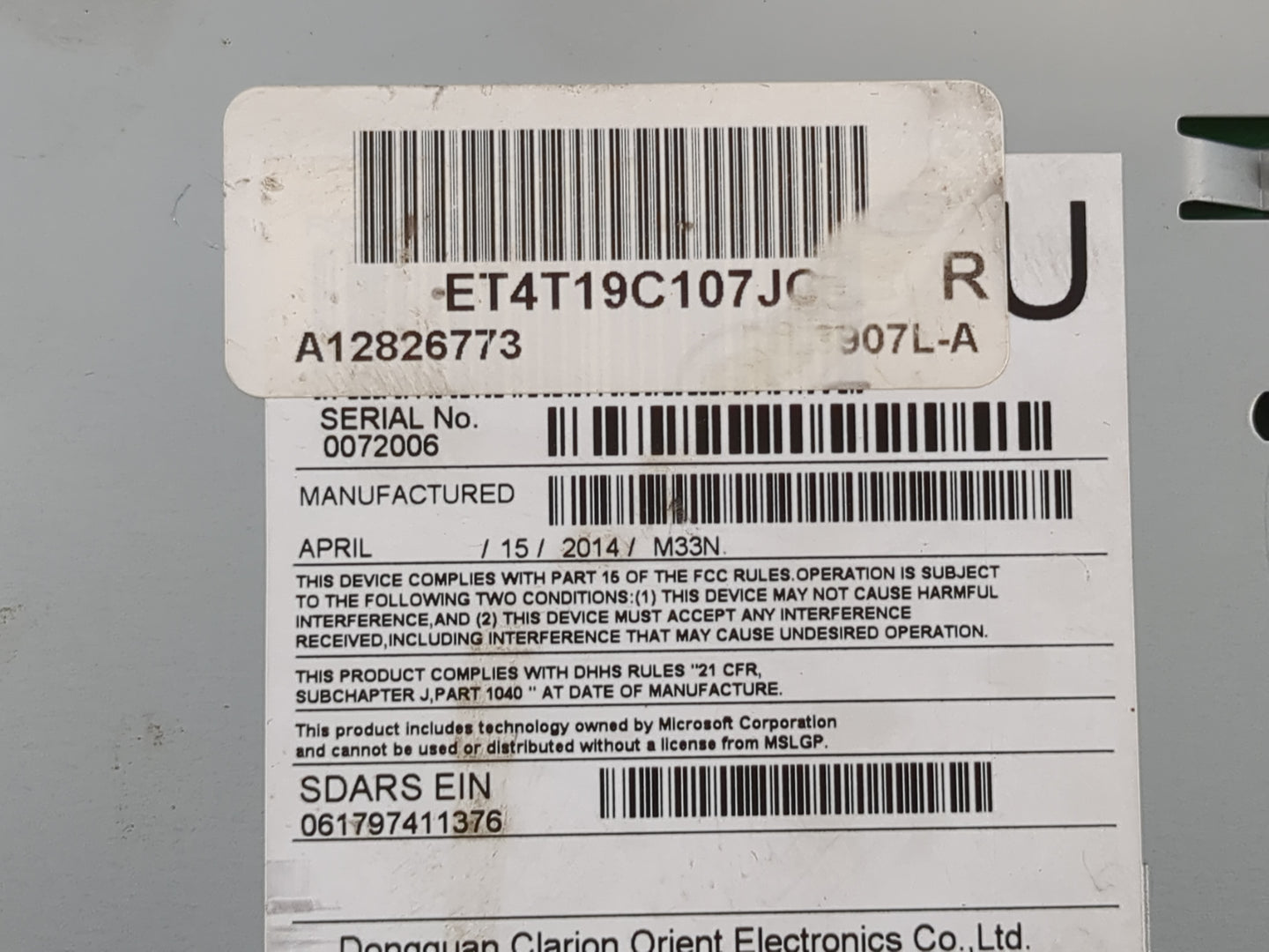 2014-2015 Lincoln Mkx Radio AM FM Cd Player Receiver Replacement P/N:ET4T 19C107 JC Fits Fits 2013 2014 2015 OEM Used Auto P
