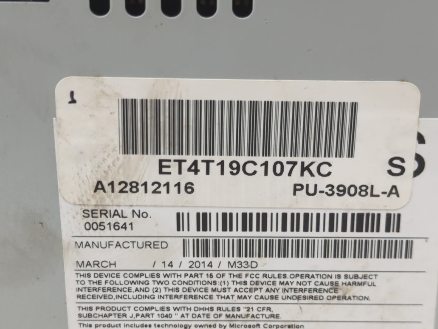 2014 Lincoln Mkx Radio AM FM Cd Player Receiver Replacement P/N:ET4T19C107KC Fits OEM Used Auto Parts - Oemusedautoparts1.co