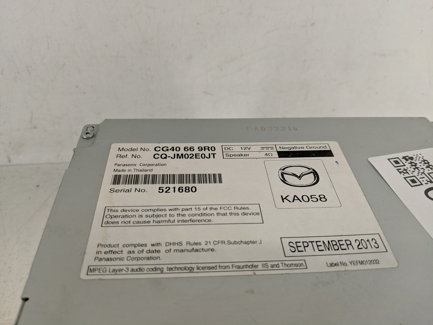 2013-2017 Mazda 5 Radio AM FM Cd Player Receiver Replacement P/N:CG40 66 9R0 Fits Fits 2013 2014 2015 2016 2017 OEM Used Aut