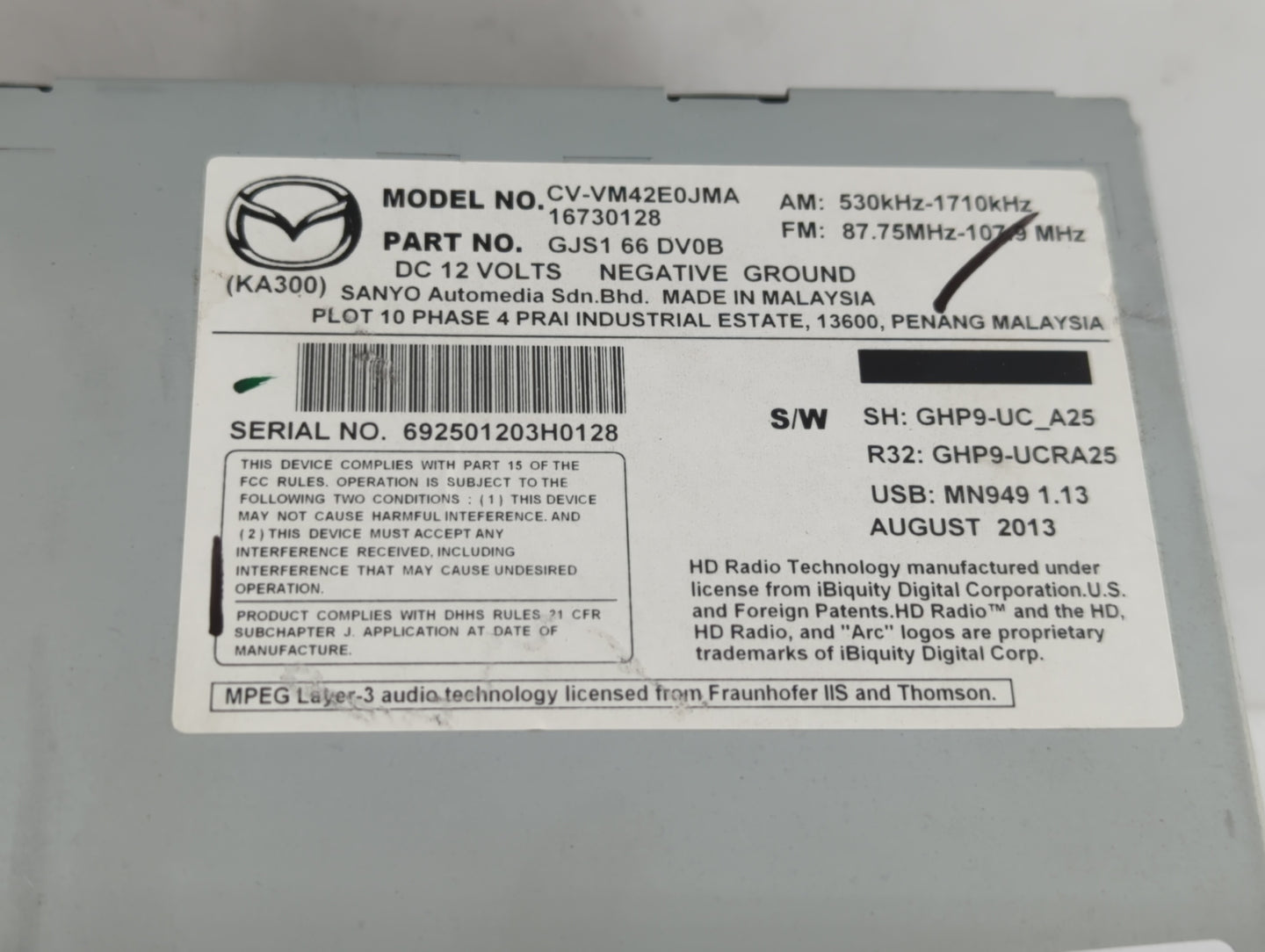 2014 Mazda 6 Radio AM FM Cd Player Receiver Replacement P/N:GJS2 66 DV0B GJS1 66 DV0C, GJS2 66 DV0C, GJS1 66 DV0B Fits OEM U