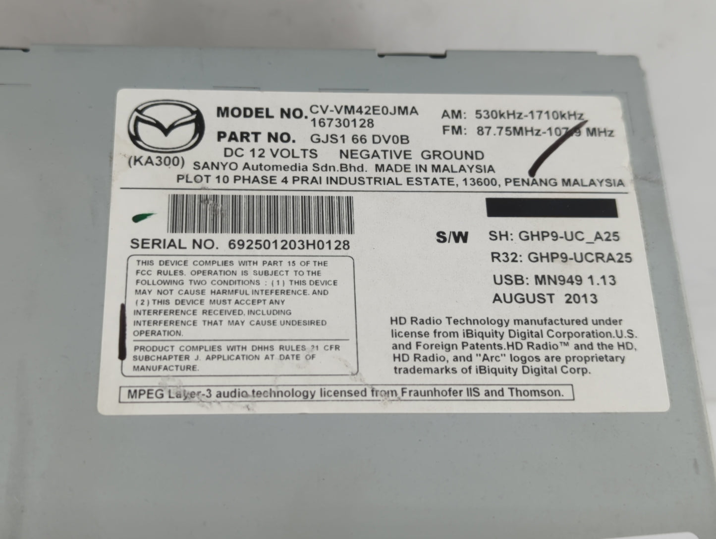 2014 Mazda 6 Radio AM FM Cd Player Receiver Replacement P/N:GJS2 66 DV0B GJS1 66 DV0C, GJS2 66 DV0C, GJS1 66 DV0B Fits OEM U