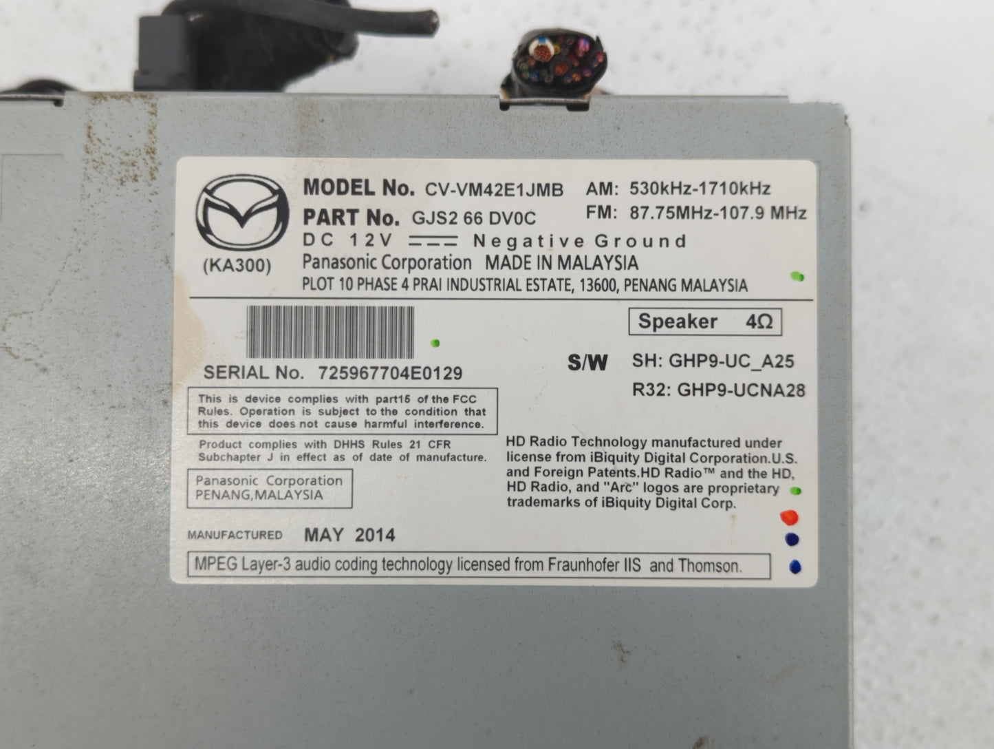 2014 Mazda 6 Radio AM FM Cd Player Receiver Replacement P/N:GJS1 66 DV0A GJS2 66 DV0B, GJS1 66 DV0C, GJS2 66 DV0C Fits OEM U