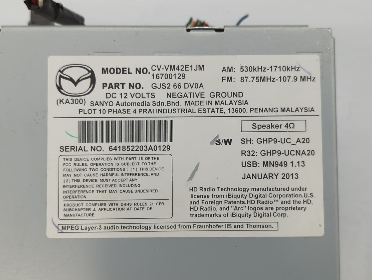 2014 Mazda 6 Am Fm Cd Player Radio Receiver 458910 - Oemusedautoparts1.com
