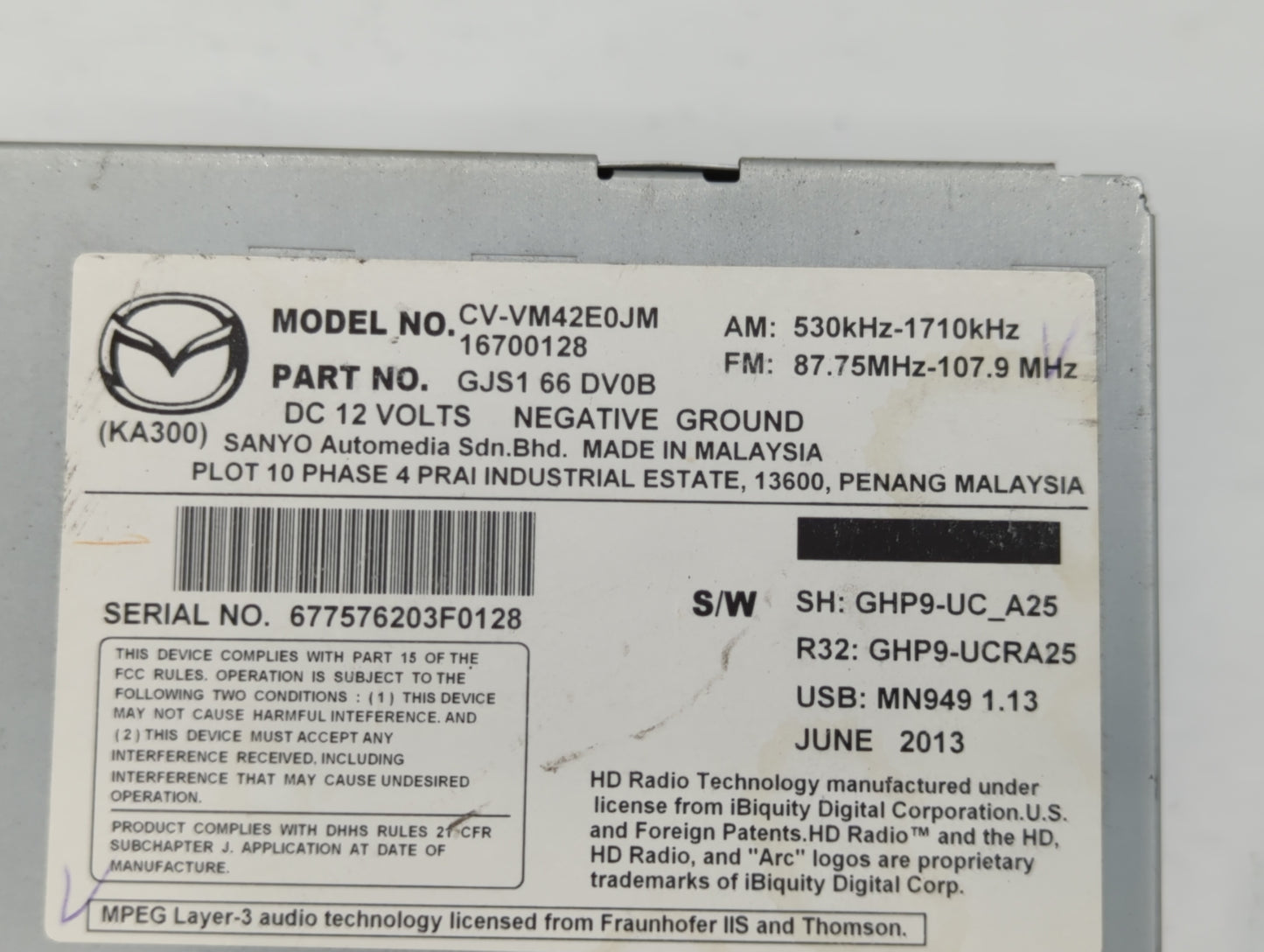 2014 Mazda 6 Am Fm Cd Player Radio Receiver - Oemusedautoparts1.com