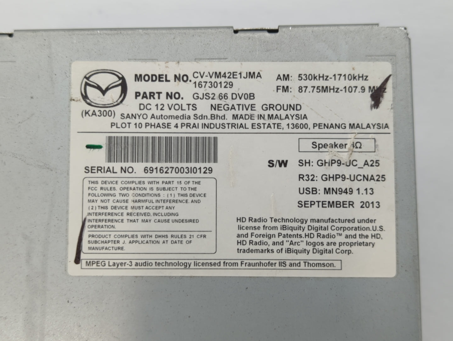 2014 Mazda 6 Am Fm Cd Player Radio Receiver - Oemusedautoparts1.com