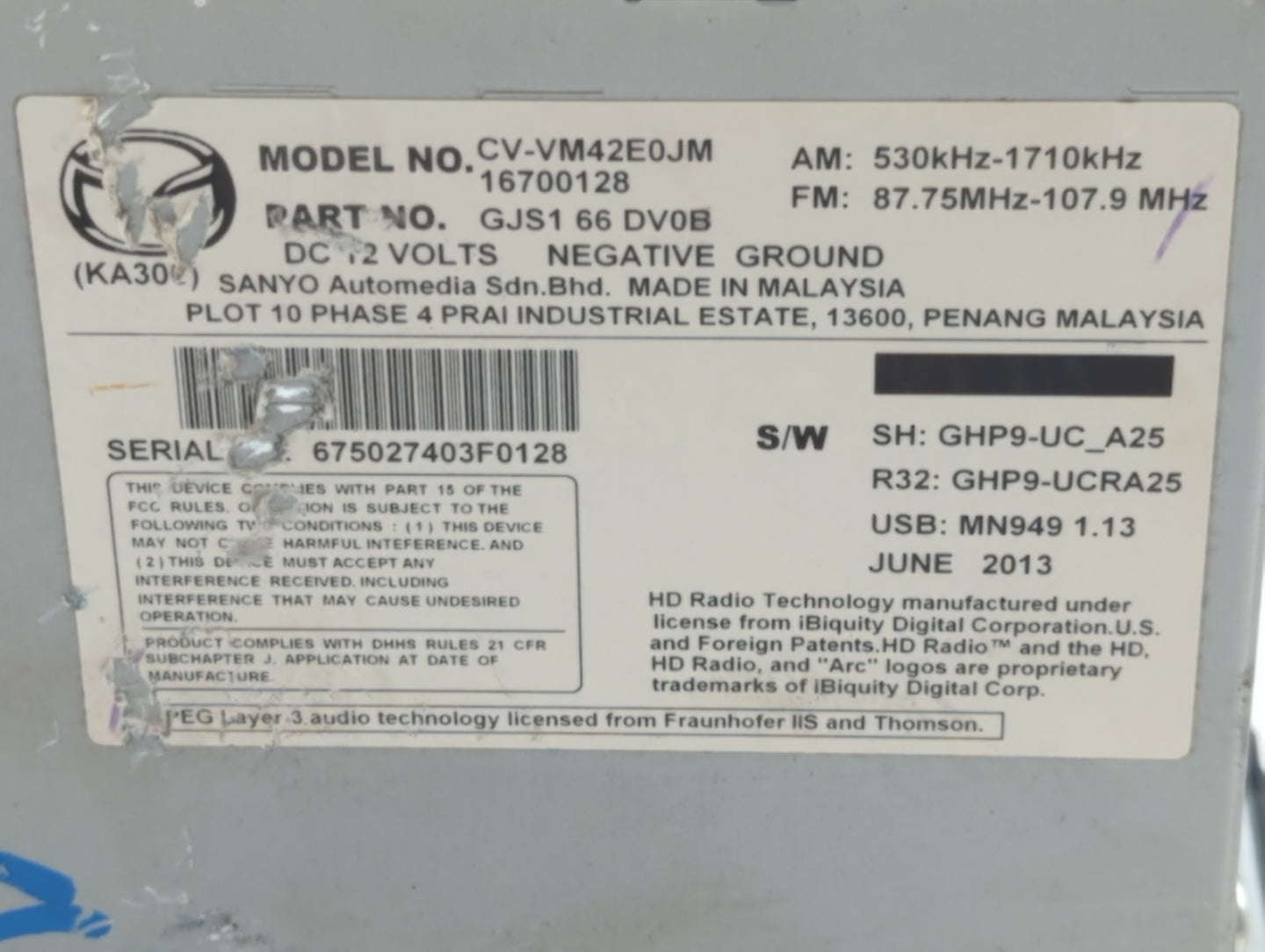 2014-2015 Mazda 6 Am Fm Cd Player Radio Receiver - Oemusedautoparts1.com