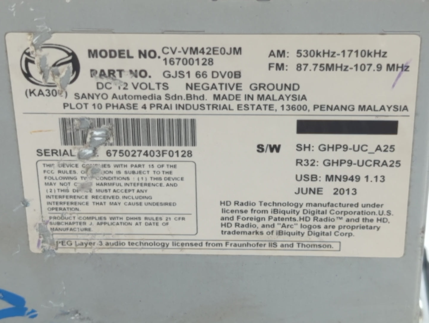 2014-2015 Mazda 6 Am Fm Cd Player Radio Receiver - Oemusedautoparts1.com
