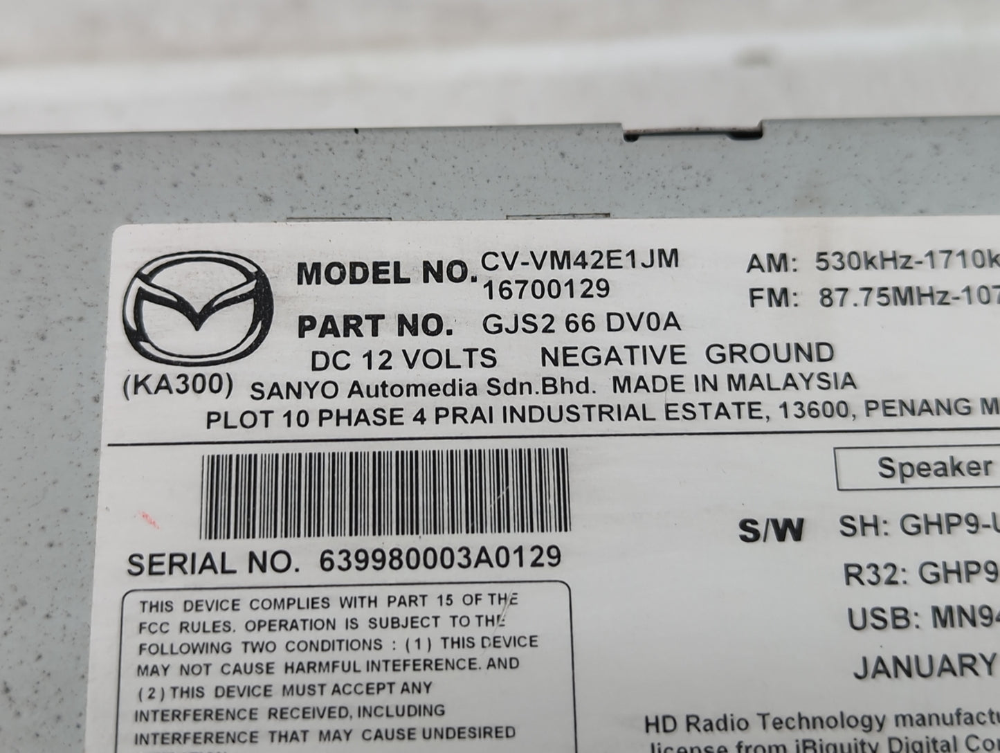 2014 Mazda 6 Radio AM FM Cd Player Receiver Replacement P/N:GJS2 66 DV0B GJS2 66 DV0A, GJS1 66 DV0B, GJS2 66 DV0C Fits OEM U
