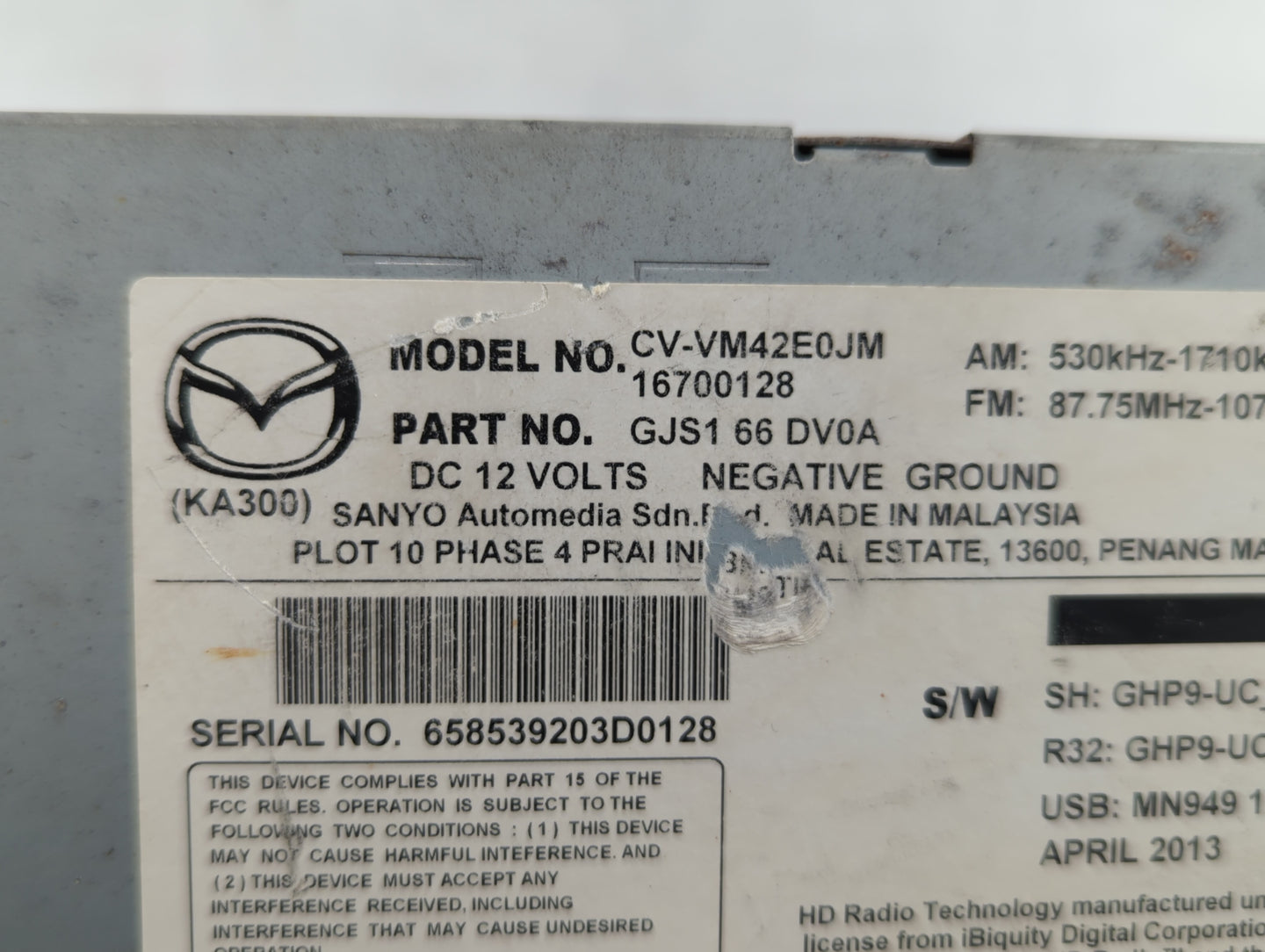 2014 Mazda 6 Am Fm Cd Player Radio Receiver - Oemusedautoparts1.com