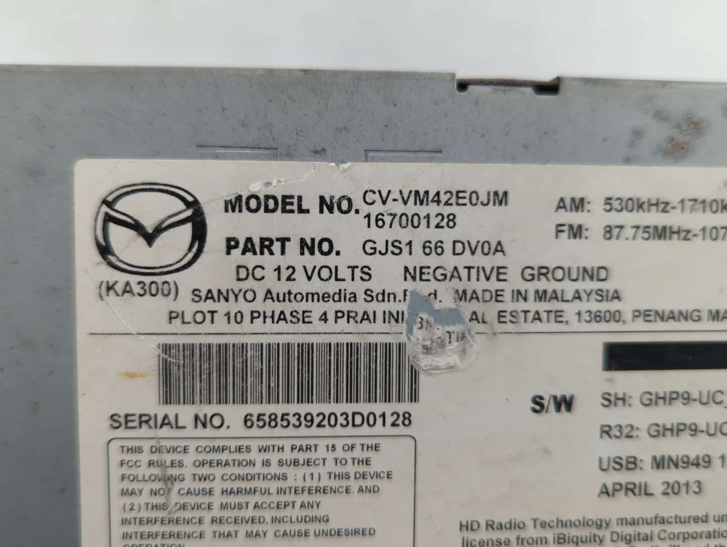 2014 Mazda 6 Am Fm Cd Player Radio Receiver - Oemusedautoparts1.com
