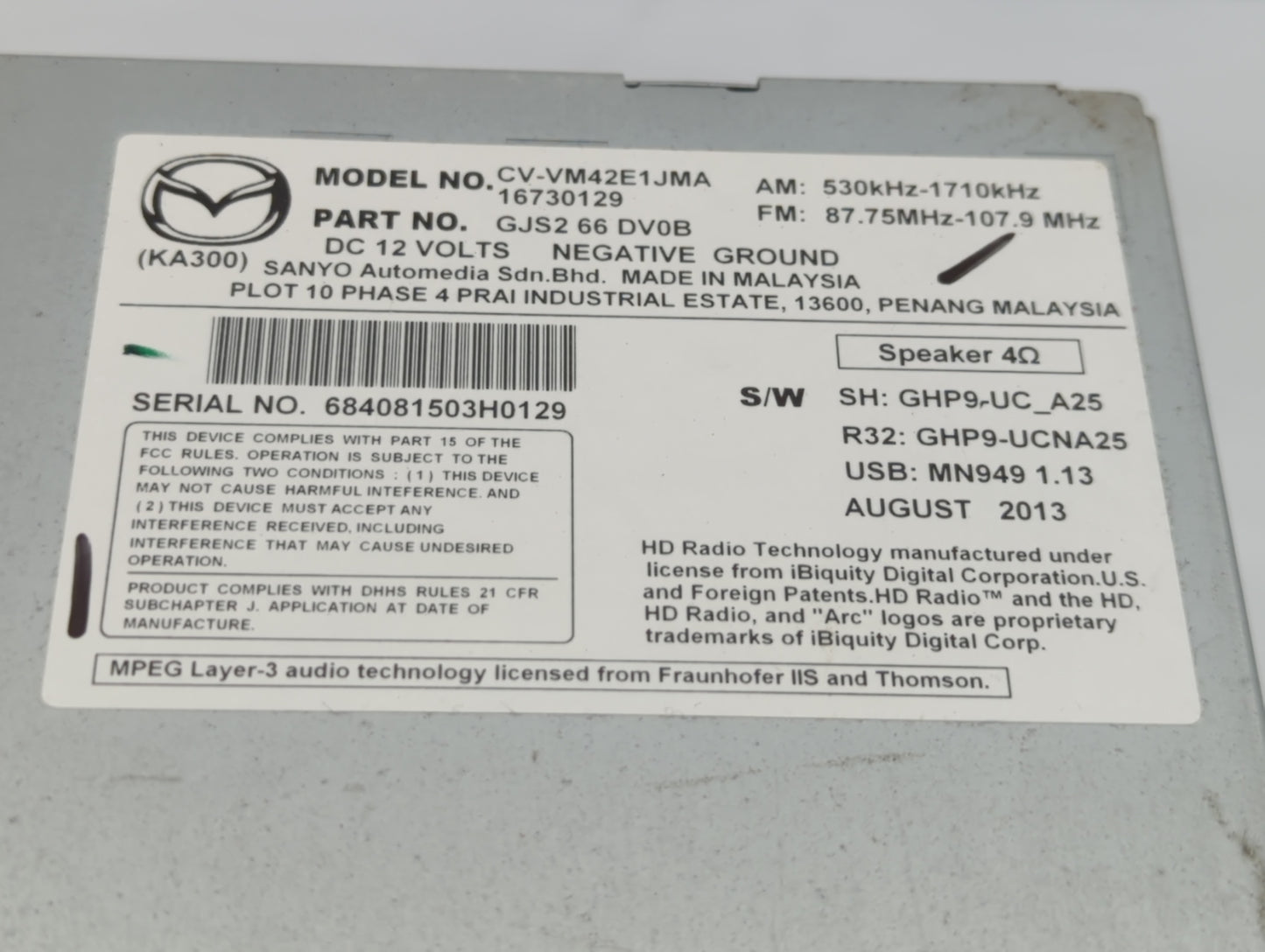 2014-2015 Mazda 6 Am Fm Cd Player Radio Receiver - Oemusedautoparts1.com