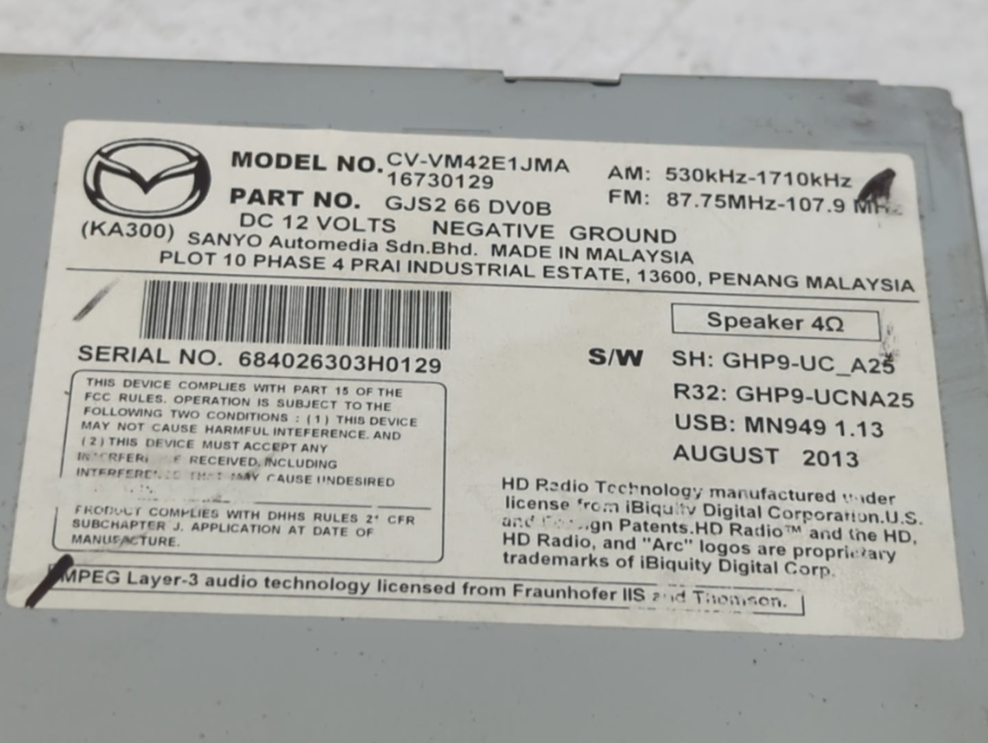 2014 Mazda 6 Am Fm Cd Player Radio Receiver - Oemusedautoparts1.com