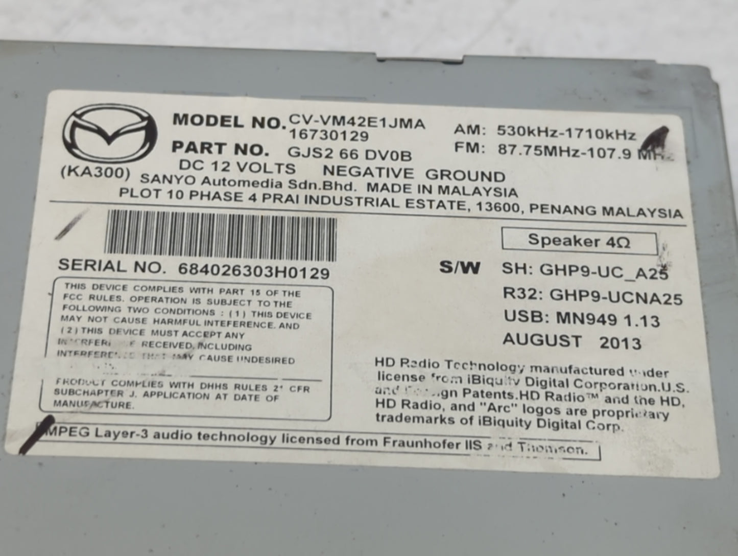 2014 Mazda 6 Am Fm Cd Player Radio Receiver - Oemusedautoparts1.com