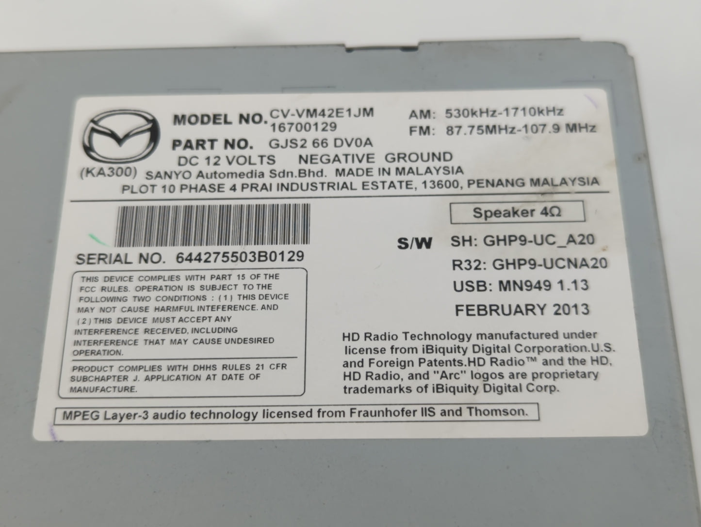 2014 Mazda 6 Am Fm Cd Player Radio Receiver - Oemusedautoparts1.com