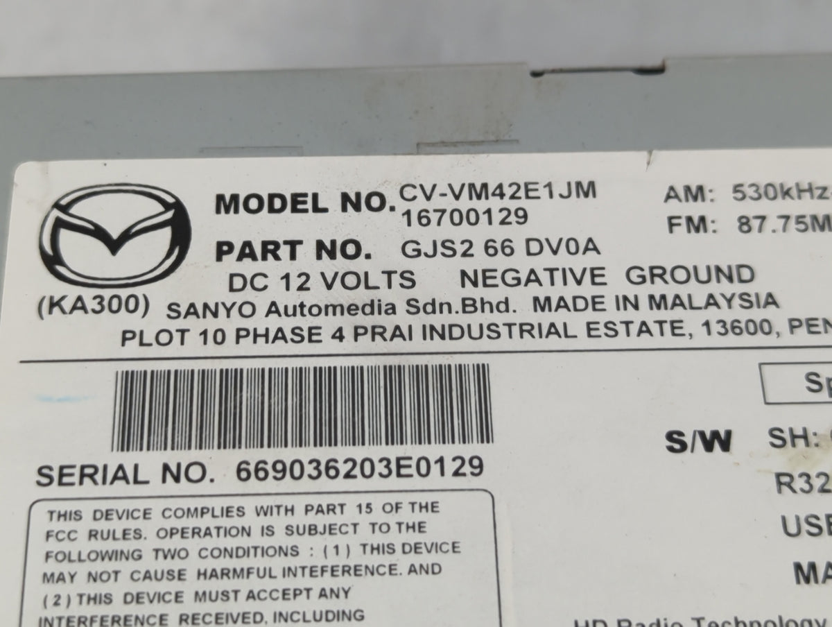 2014-2015 Mazda 6 Radio AM FM Cd Player Receiver Replacement P/N:GJS2 66 DV0B Fits 2014 2015 OEM Used Auto Parts - Oemusedau