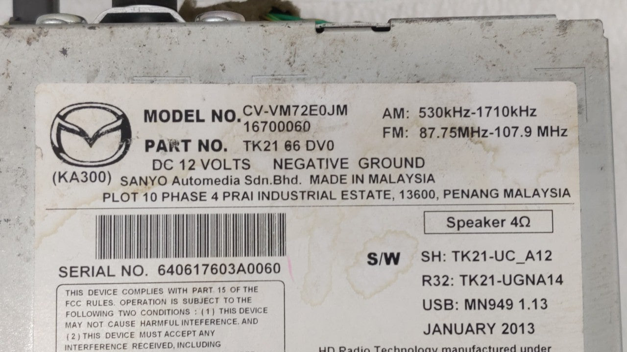 2013-2014 Mazda Cx-9 Am Fm Cd Player Radio Receiver - Oemusedautoparts1.com