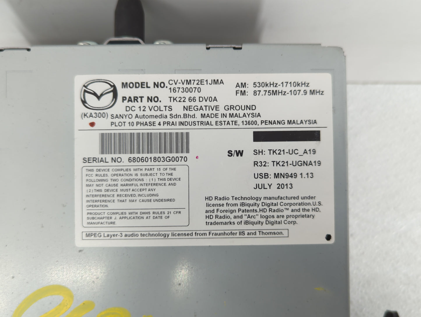 2013-2015 Mazda Cx-9 Radio AM FM Cd Player Receiver Replacement P/N:TK22 66 DV0A TK22 66 DV0B Fits Fits 2013 2014 2015 OEM U
