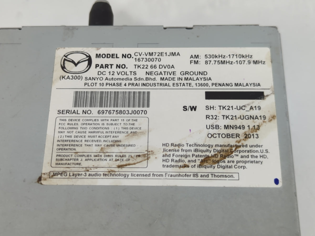 2013-2015 Mazda Cx-9 Radio AM FM Cd Player Receiver Replacement P/N:TK22 66 DV0A Fits 2013 2014 2015 OEM Used Auto Parts - O