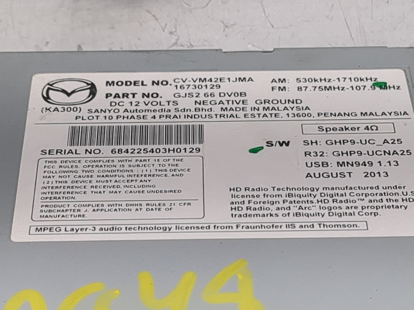 2014 Mazda Cx5 Radio AM FM Cd Player Receiver Replacement P/N:CV-VM42E1JMA 16730129, GJS266DV0B Fits Fits 2013 2015 2016 OEM