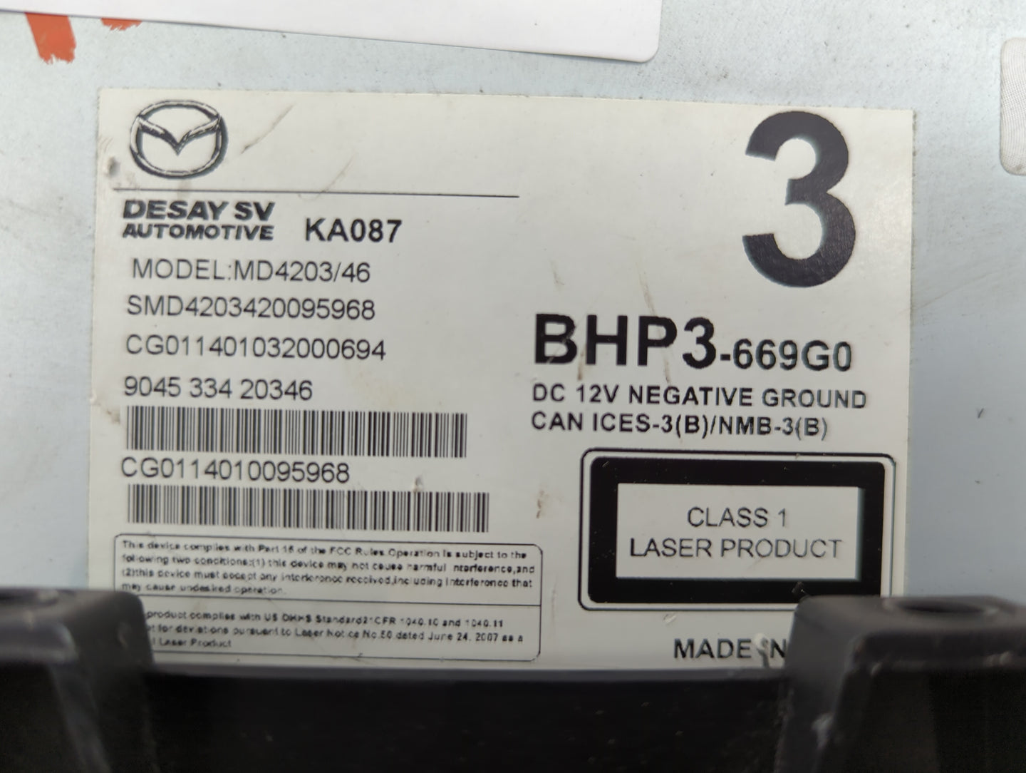 2014 Mazda Mazda3 Radio AM FM Cd Player Receiver Replacement P/N:BHP3-669G0 MD4203/46 Fits Fits 2015 2016 2017 2018 OEM Used