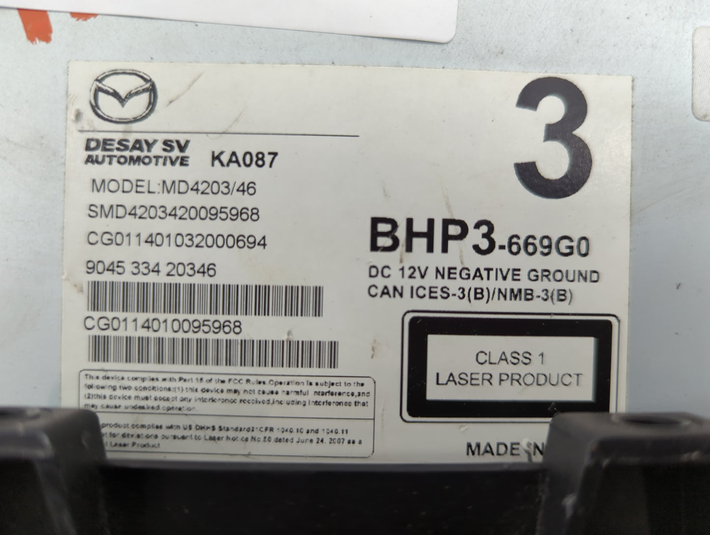 2014 Mazda Mazda3 Radio AM FM Cd Player Receiver Replacement P/N:BHP3-669G0 MD4203/46 Fits Fits 2015 2016 2017 2018 OEM Used