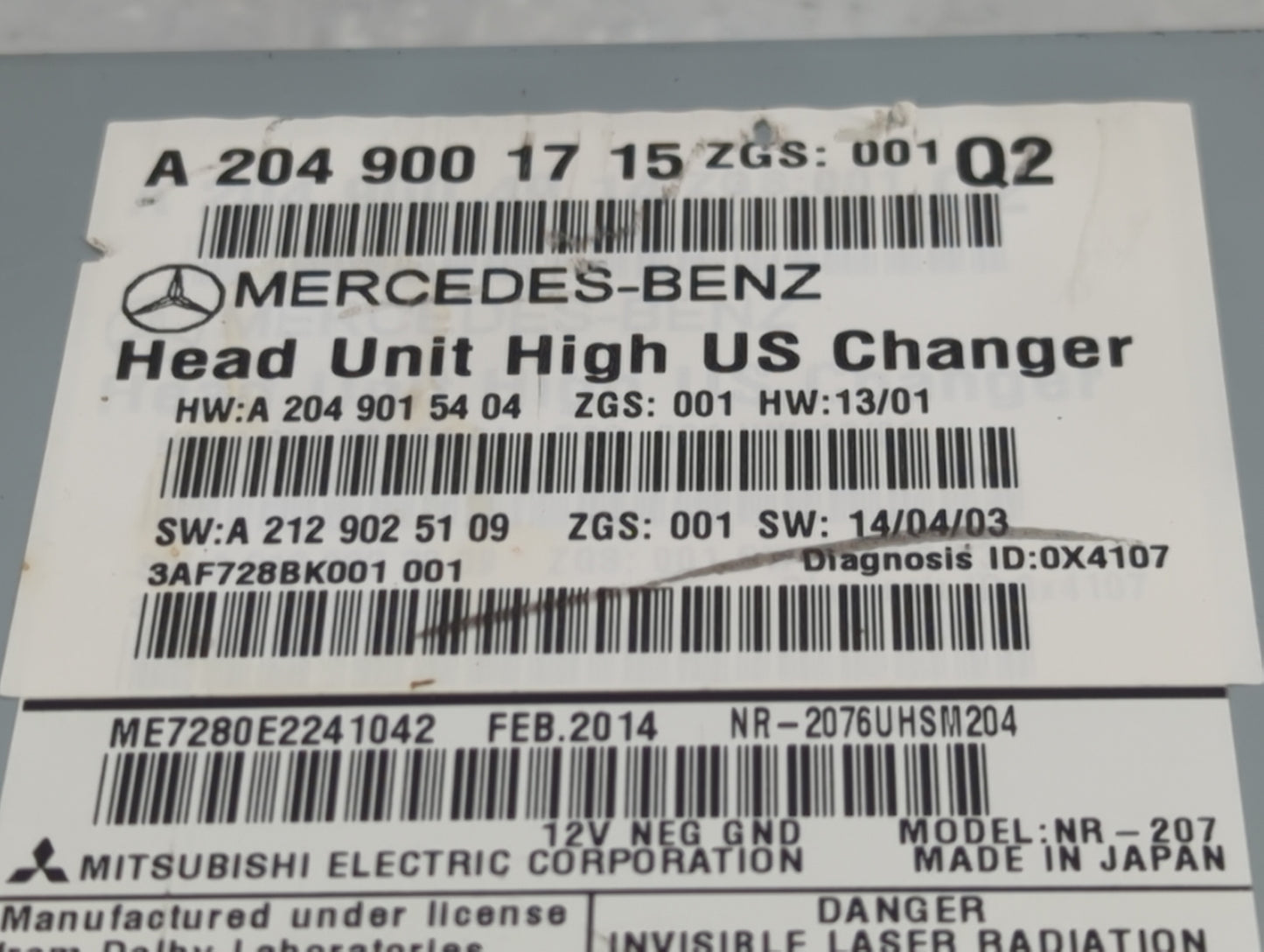 2011-2014 Mercedes-Benz C250 Radio AM FM Cd Player Receiver Replacement P/N:A 204 900 17 15 Fits OEM Used Auto Parts - Oemus