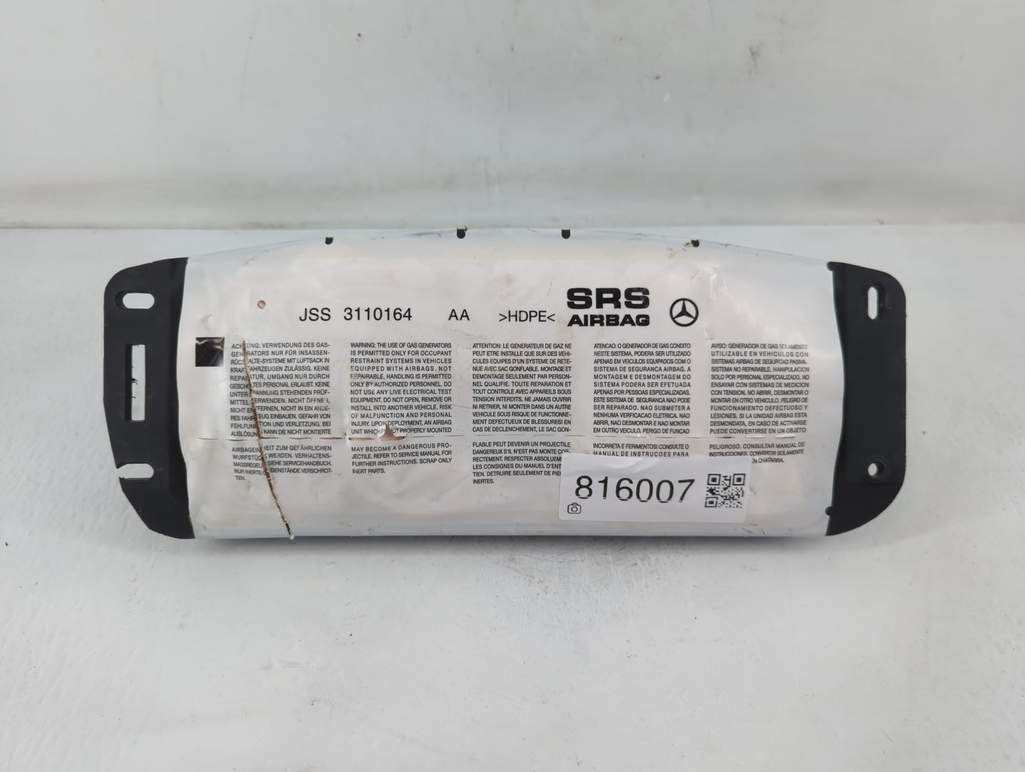 2012-2015 Mercedes-Benz C250 Air Bag Passenger Right Dashboard OEM P/N:310652393-AB Fits Fits 2012 2013 2014 2015 OEM Used A