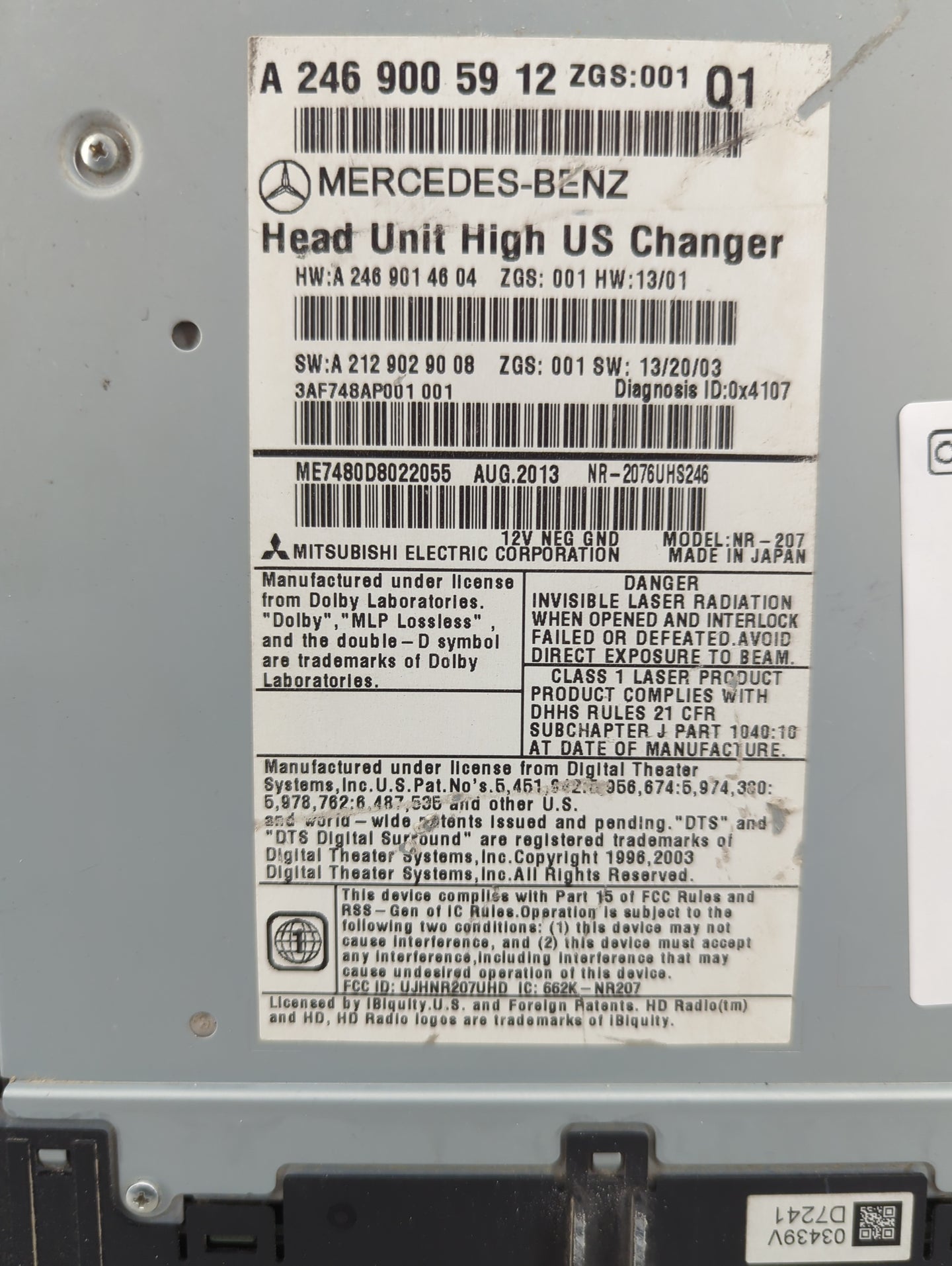 2014 Mercedes-Benz Cla250 Radio AM FM Cd Player Receiver Replacement P/N:A2469005912 A2469014604, A2129029008, NR-207 Fits O