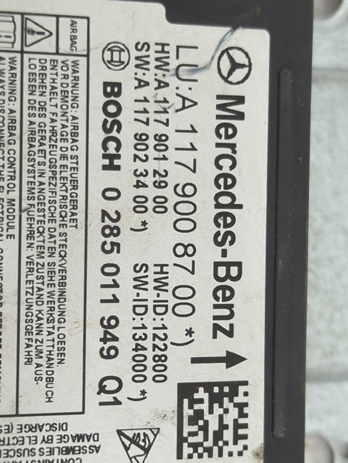 2014 Mercedes-benz Cla250 Safety Restraint Srs Airbag Control Module - Oemusedautoparts1.com