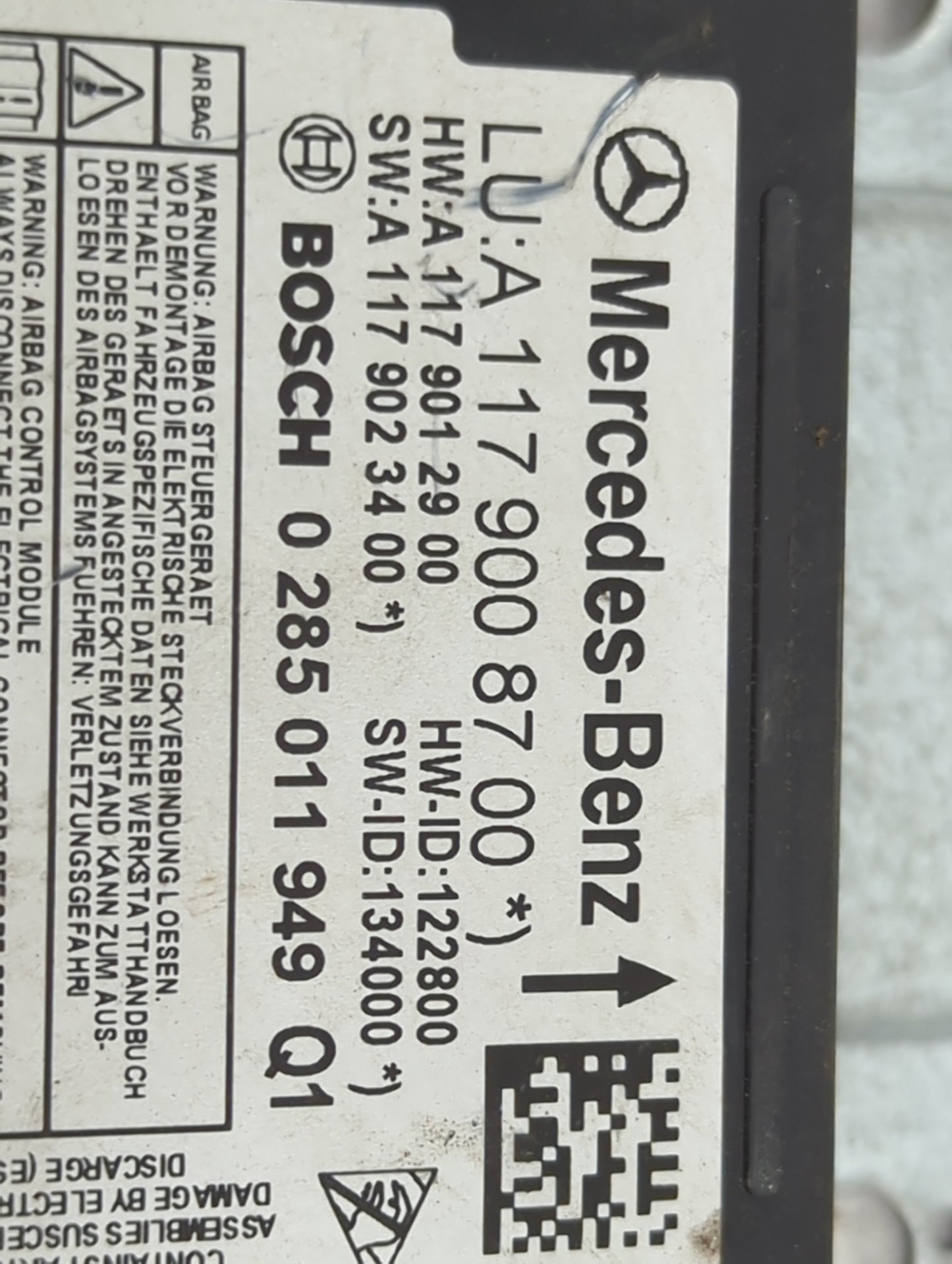2014 Mercedes-benz Cla250 Safety Restraint Srs Airbag Control Module - Oemusedautoparts1.com
