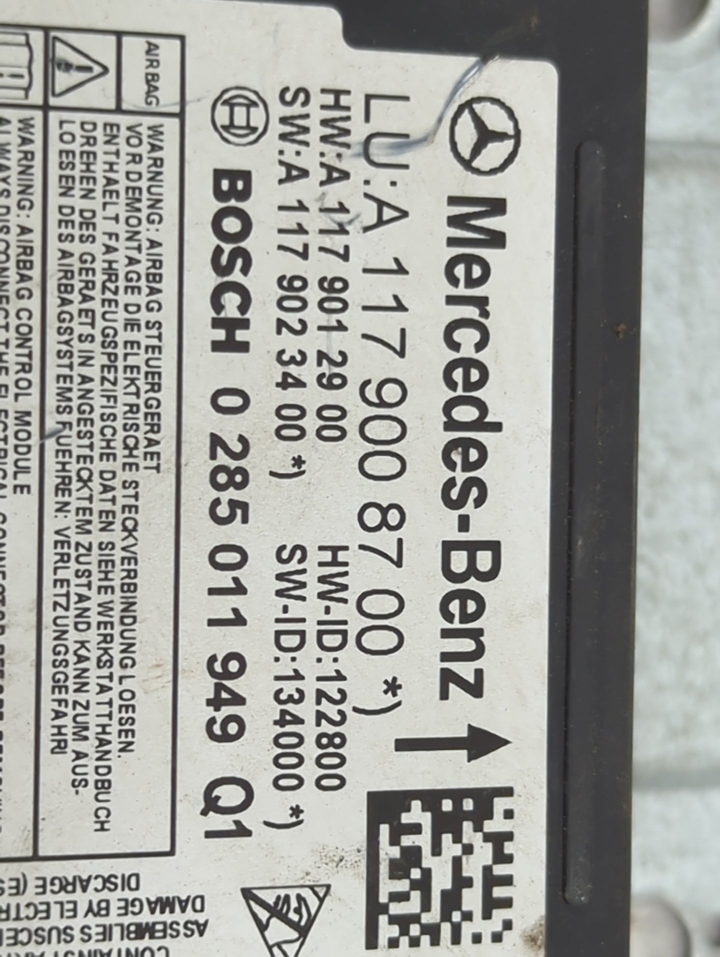 2014 Mercedes-benz Cla250 Safety Restraint Srs Airbag Control Module - Oemusedautoparts1.com