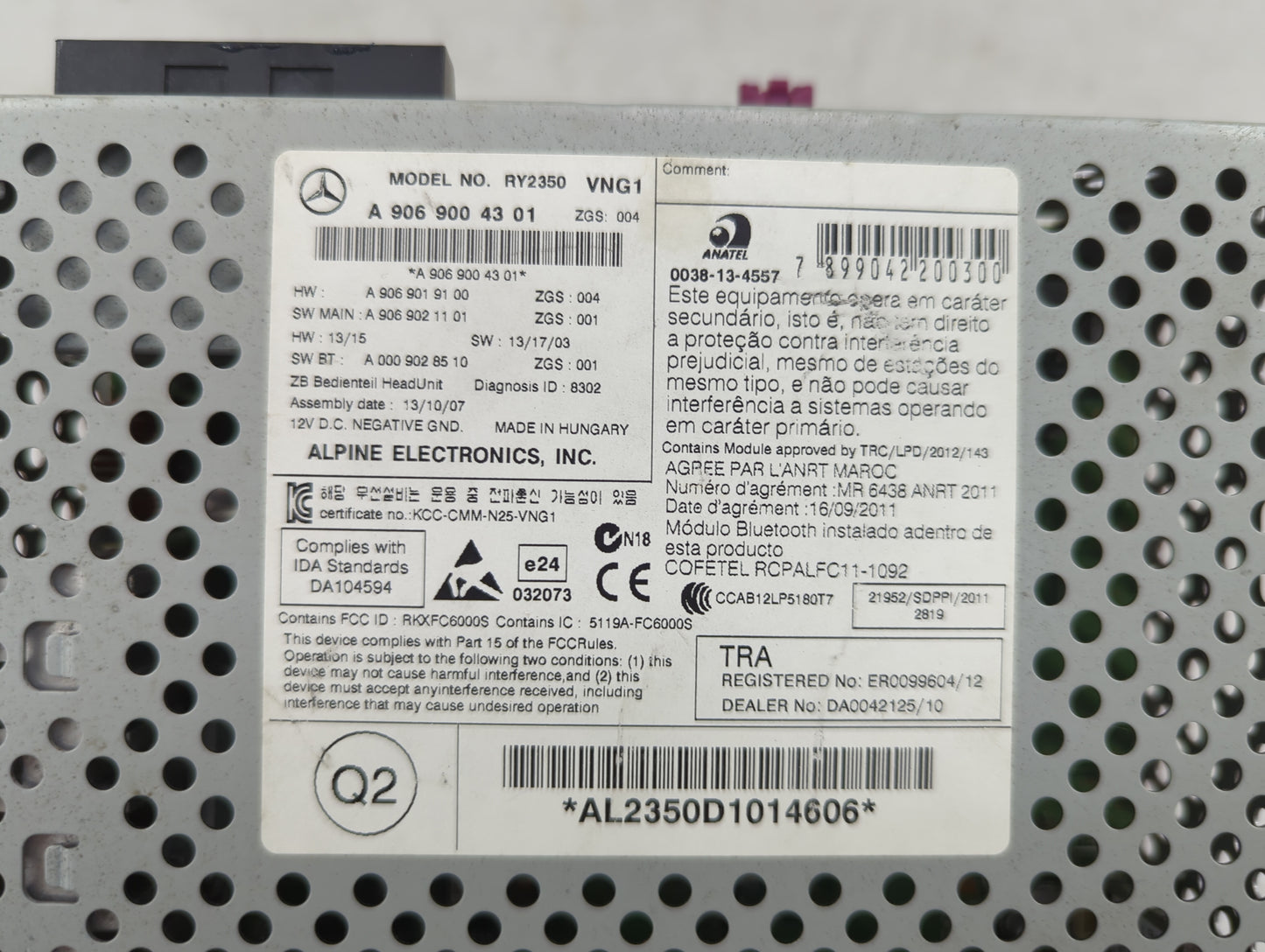 2014 Mercedes-Benz Sprinter 2500 Radio AM FM Cd Player Receiver Replacement P/N:A9069004301 Fits OEM Used Auto Parts - Oemus