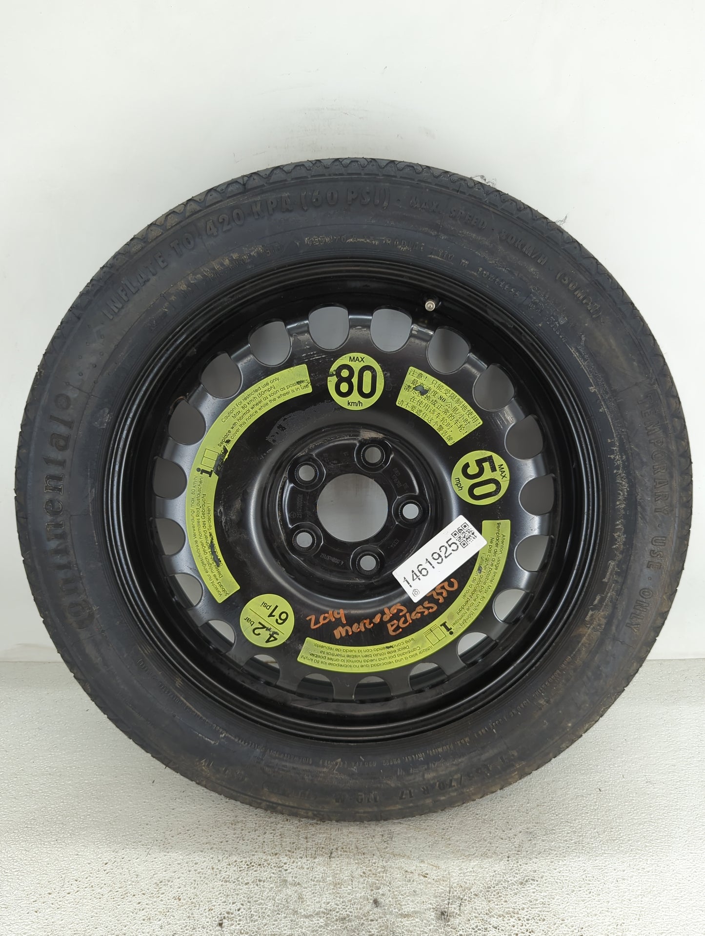 2014 Mercedes E350 Spare Donut Tire Wheel Rim Oem - Oemusedautoparts1.com
