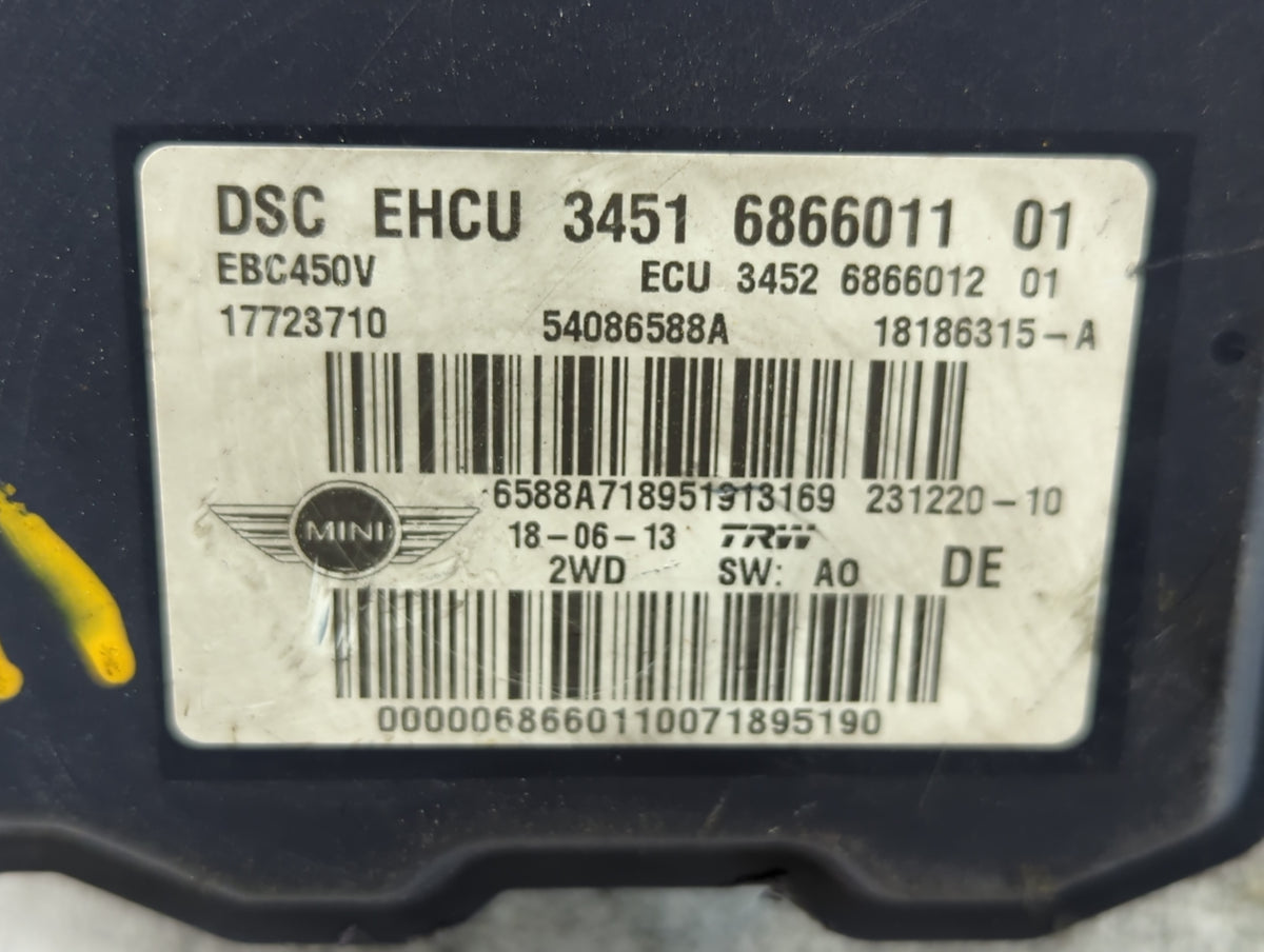 2012-2013 Mini Cooper Anti-Lock Brake ABS Pump Module Actuator OEM P/N:54086588A 17723710, 3451 6866011 01 Fits Fits 2012 20