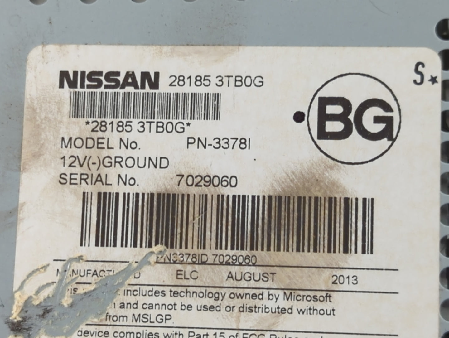 2013-2015 Nissan Altima Radio AM FM Cd Player Receiver Replacement P/N:28185 3TB0G Fits Fits 2013 2014 2015 OEM Used Auto Pa