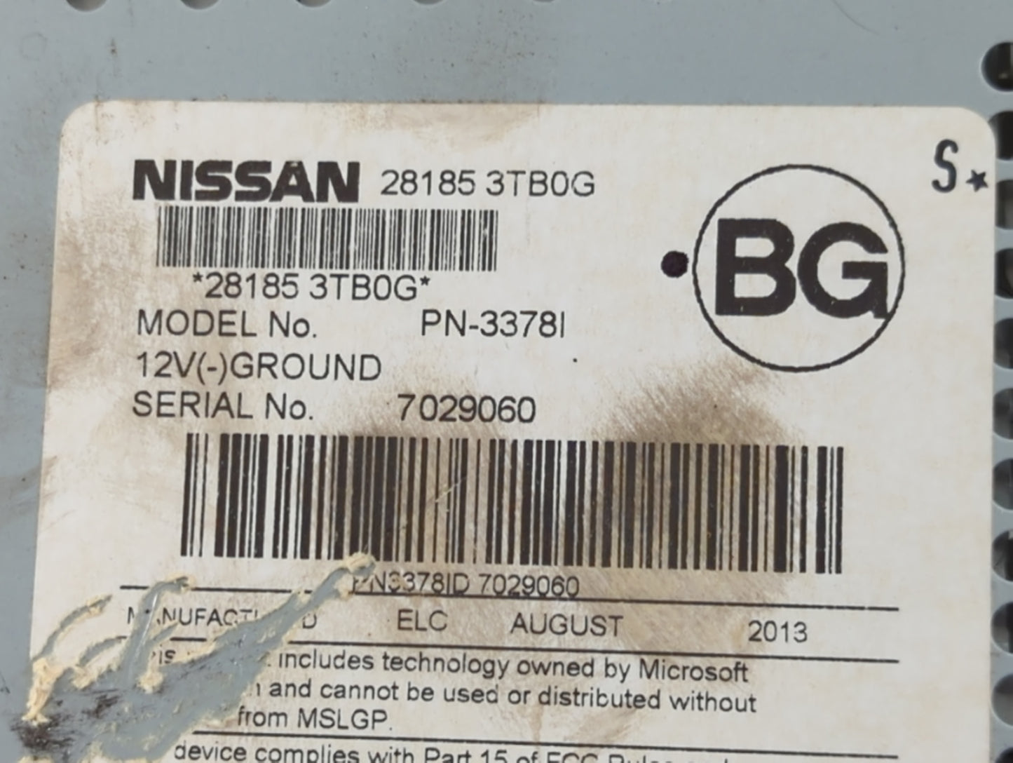 2013-2015 Nissan Altima Radio AM FM Cd Player Receiver Replacement P/N:28185 3TB0G Fits Fits 2013 2014 2015 OEM Used Auto Pa