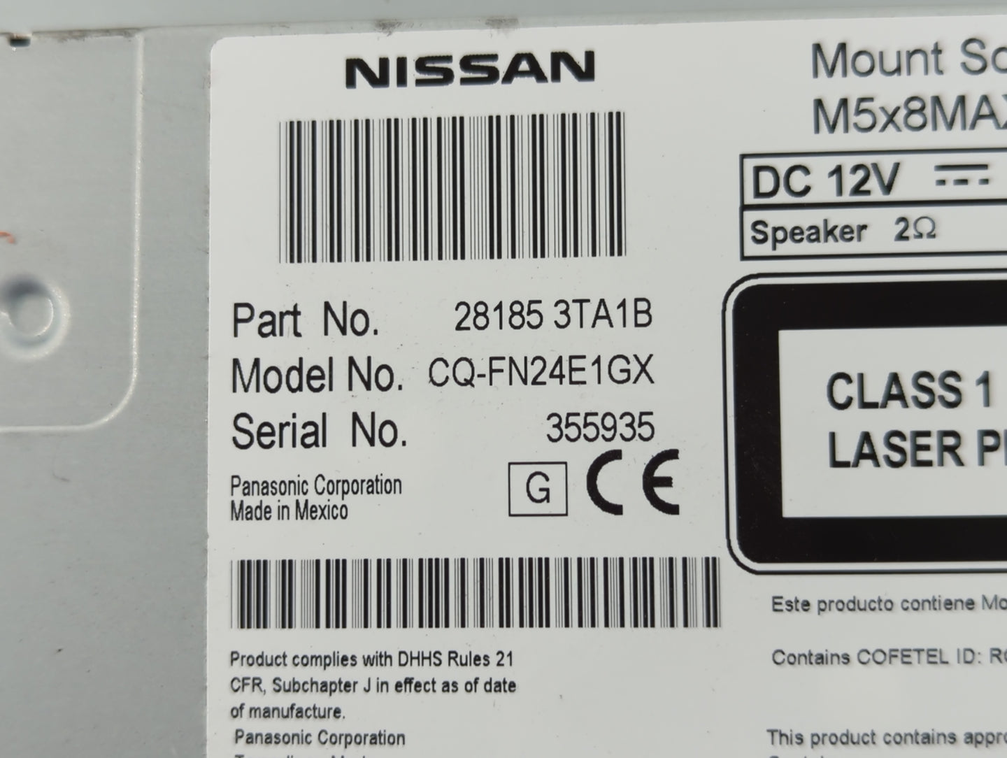 2013-2015 Nissan Altima Radio AM FM Cd Player Receiver Replacement P/N:CQ-FN24E1GX 28185 3TA1B Fits Fits 2013 2014 2015 OEM 