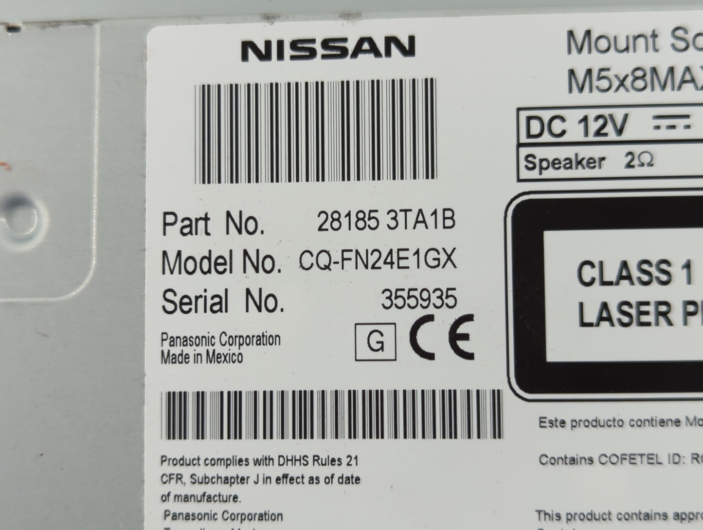 2013-2015 Nissan Altima Radio AM FM Cd Player Receiver Replacement P/N:CQ-FN24E1GX 28185 3TA1B Fits Fits 2013 2014 2015 OEM 