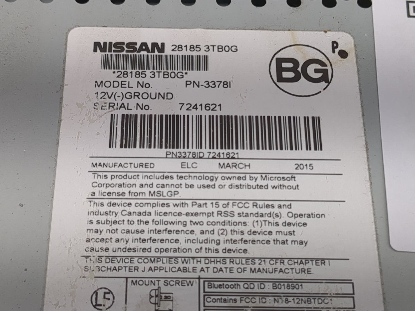 2013-2015 Nissan Altima Radio AM FM Cd Player Receiver Replacement P/N:28185 3TB0G Fits Fits 2013 2014 2015 OEM Used Auto Pa