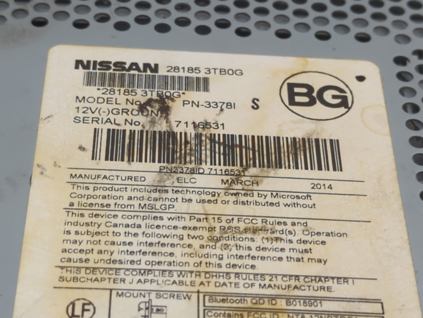 2013-2015 Nissan Altima Radio AM FM Cd Player Receiver Replacement P/N:28185 3TB0G Fits Fits 2013 2014 2015 OEM Used Auto Pa